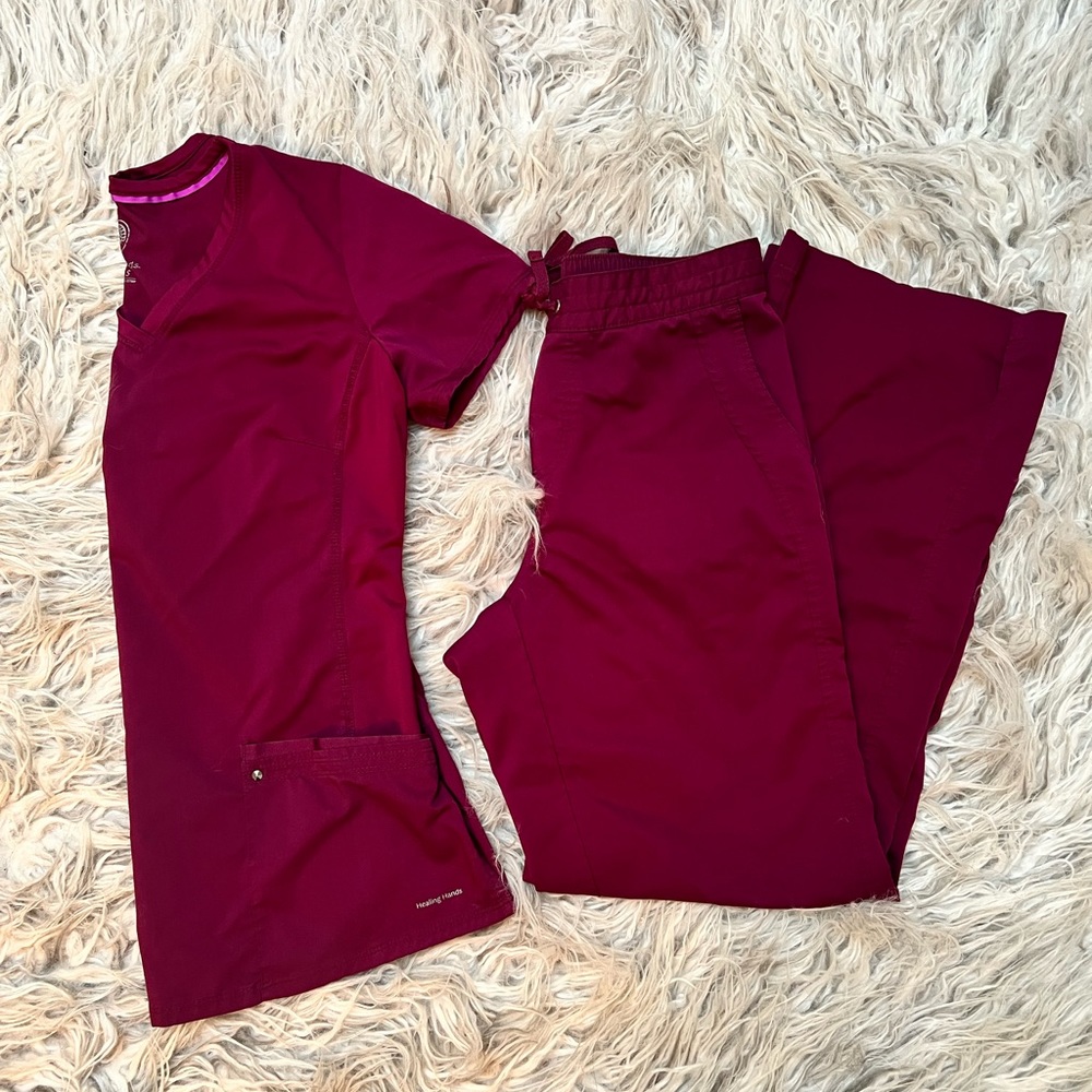 Healing Hands Scrub set. Color - wine. Top - Juliet Pants- Taylor